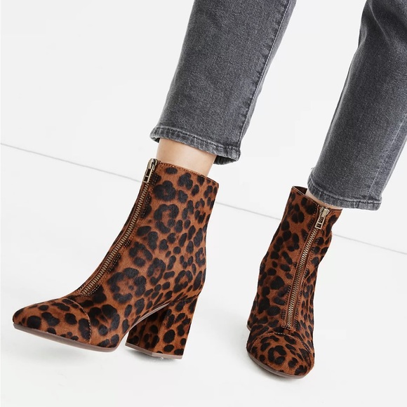 Madewell NIB Amalia Front Zip Leopard Calf Hair Boots size 10. - Picture 4 of 9